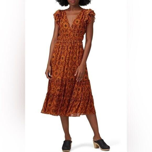 Ulla Johnson Printed Anika Dress Sz 2 Burnt Orange boho printed midi sleeveless - Picture 1 of 6